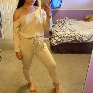 Missguided Tan Off-shoulder Jumpsuit